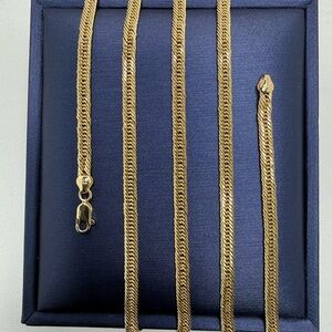 18K Genuine Yellow Gold Double Curb Chain Necklace (Preowned)
